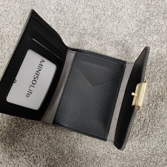 Miniso Life Women's Tri Fold Wallet Black Snap Button Closure Elegant Minimalist - Picture 4 of 5